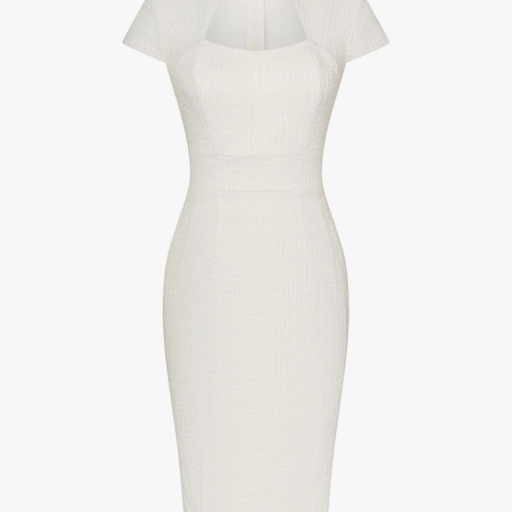 White Grace Karin Textured Midi Dress – Elegant Fitted Dress